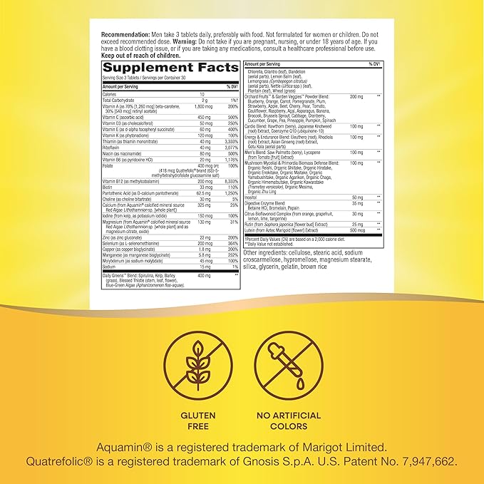 Nature’s Way Alive! Men’s Max3 Potency Multivitamin, Supports Energy Metabolism*, Heart & Muscle Function*, with Methylated B12 and Folate, Gluten-Free, 90 Tablets