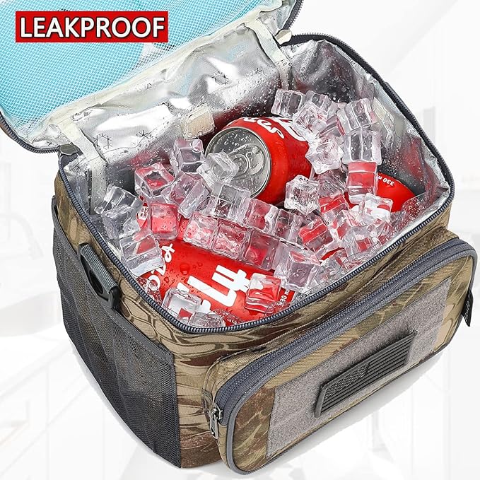 FlowFly Lunch Bag, Insulated Cooler, Thermal Lunch Box Tote with MOLLE/PALS Webbing, Adjustable Padded Shoulder Strap, for Tactical Men Women Adults and Boys Girls Kids (Camo#3, Medium)