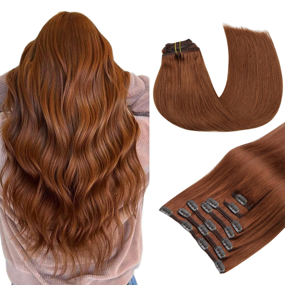 Maxita Hair Extensions Clip In Human Hair,120G 7Pcs Bronzed Amber 22 Inch,Clip In Hair Extensions Real Human Hair Extensions Nat