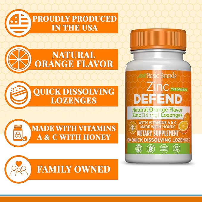 – Zinc Orange Defend - 100 Lozenges - Natural Orange Flavor Zinc–Lozenges - Immune Boost, Cold Relief, Non-GMO, Zinc Acetate & Vitamin C - 2-Pack