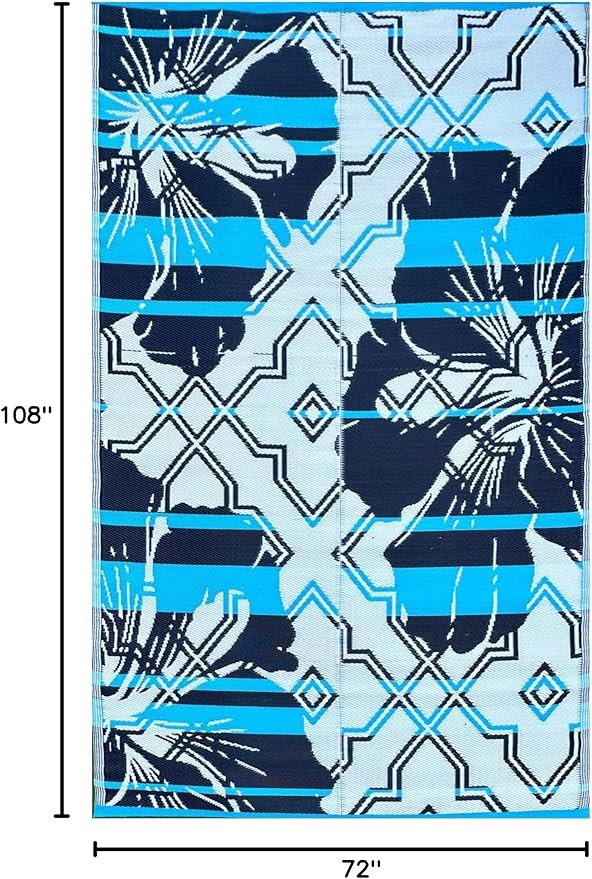BalajeesUSA Outdoor Decor Patio Rugs – 6x9, Aqua Blue Waterproof Affordable Multipurpose Woven Plastic Straw All-Weather Waterproof Rug Reversible Camper mat Awning 7100