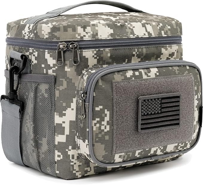 FlowFly Tactical Lunch Bag Large Insulated Lunch Box Cooler Tote for Men, Women with MOLLE/PALS Webbing (Digital#Camo, Medium)