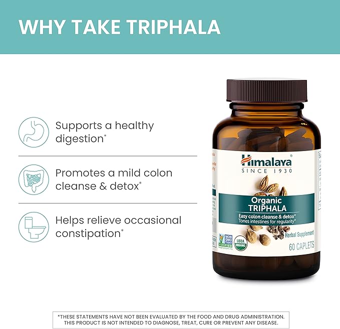 Himalaya Organic Triphala, Colon Cleanse & Digestive Supplement for Occasional Constipation, 688 mg, 90 Caplets, 2 Month Supply