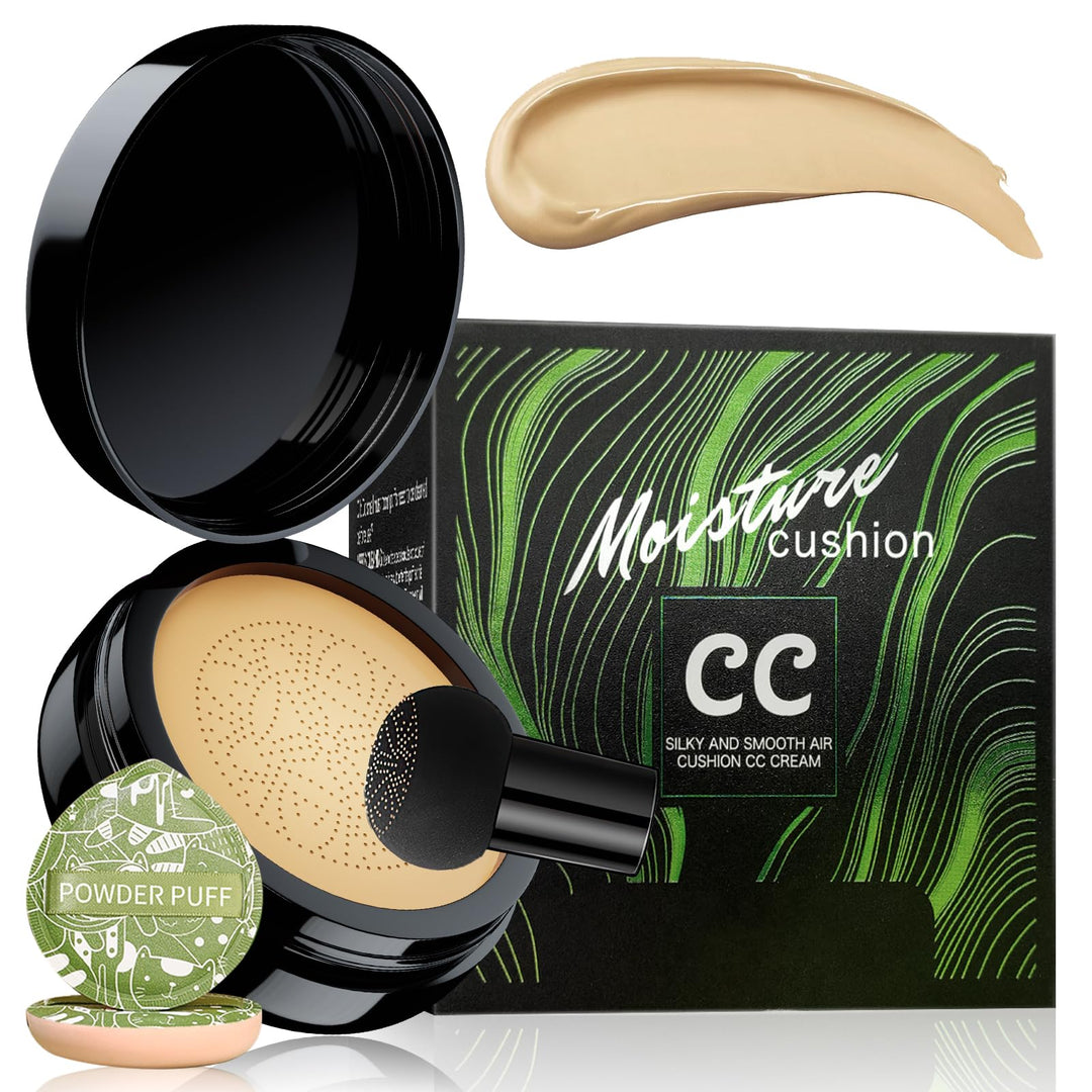 Mushroom Head Air Cushion CC Cream - BB Cream Foundation Makeup Moisturizing Concealer Long Lasting Waterproof With Powder Puff, Even Skin Tone (Buff Beige, Pack of 1)