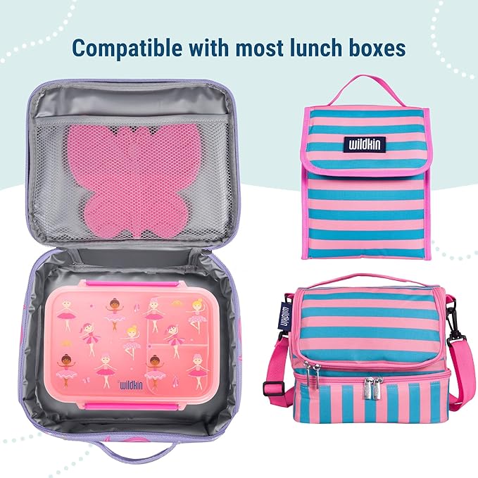 Wildkin Kids Ice Packs (4 Packs) for Boys & Girls, Perfect for Daycare & Preschool Slim & Reusable Ice Packs, Keep Lunches Fresh & Cool for School & Travel, Portable Ice Packs for Kids (Butterfly)