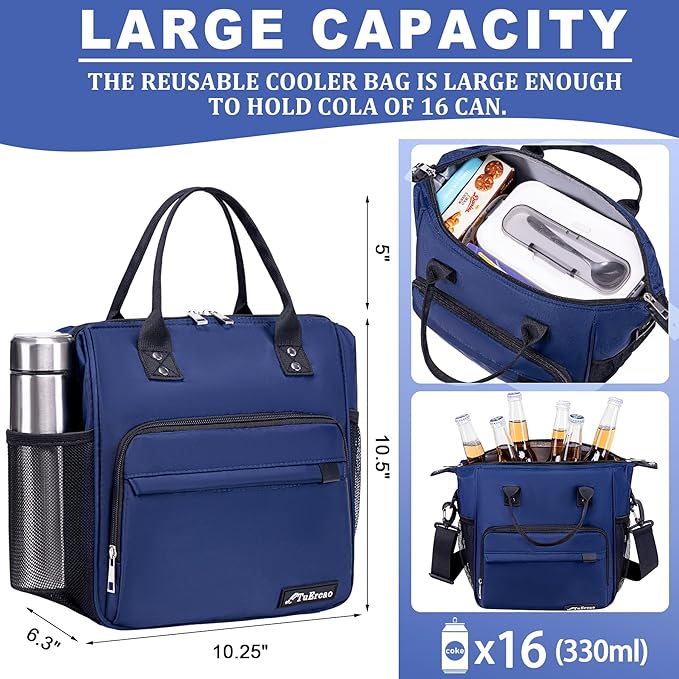 TuErCao Bule Lunch Box for Women Insulated Lunch Bag for Female Adult for Work, Lunch Cooler for Women