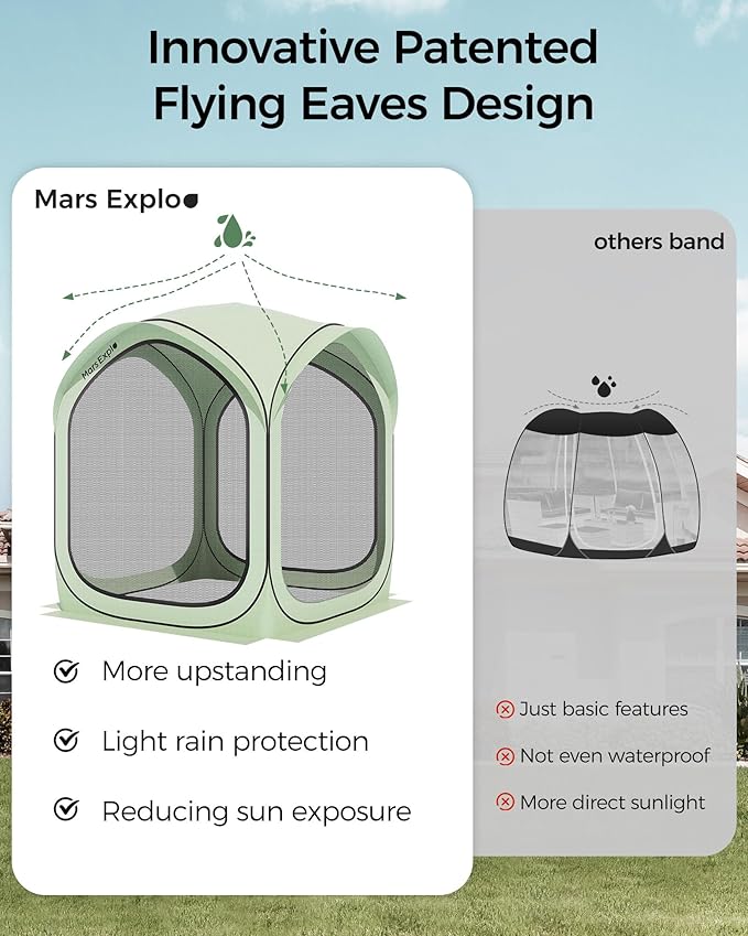 6x6 FT Pop-Up Screen House Tent, Portable Instant Screen Room Canopy with Mesh Doors and Carry Bag for Patio, Backyard, Deck, Camping, and Outdoor Activities,Bright Green