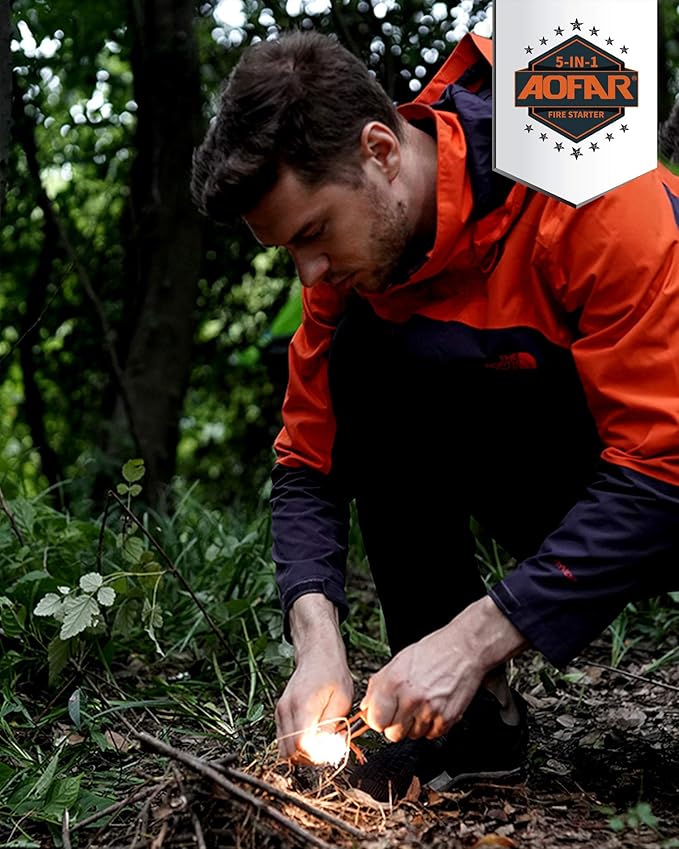 AOFAR Fire Starter AF-381/AF-381plus Fire Steel with Paracord and Whistle for Camping, Hiking, Hunting, Backpacking, Boating, Emergency Rescue…