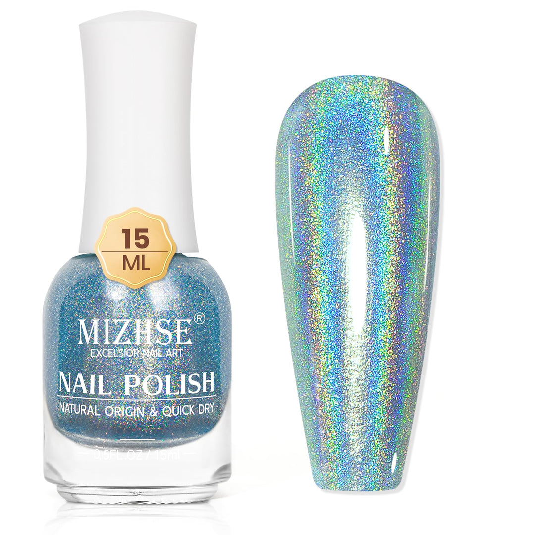 Mizhse Holographic Nail Polish, Pink Glitter Nail Polish Air Dry Fast, 15Ml/0.5 Fl Oz High Glossy Shiny Shimmer Nail Pigment Las