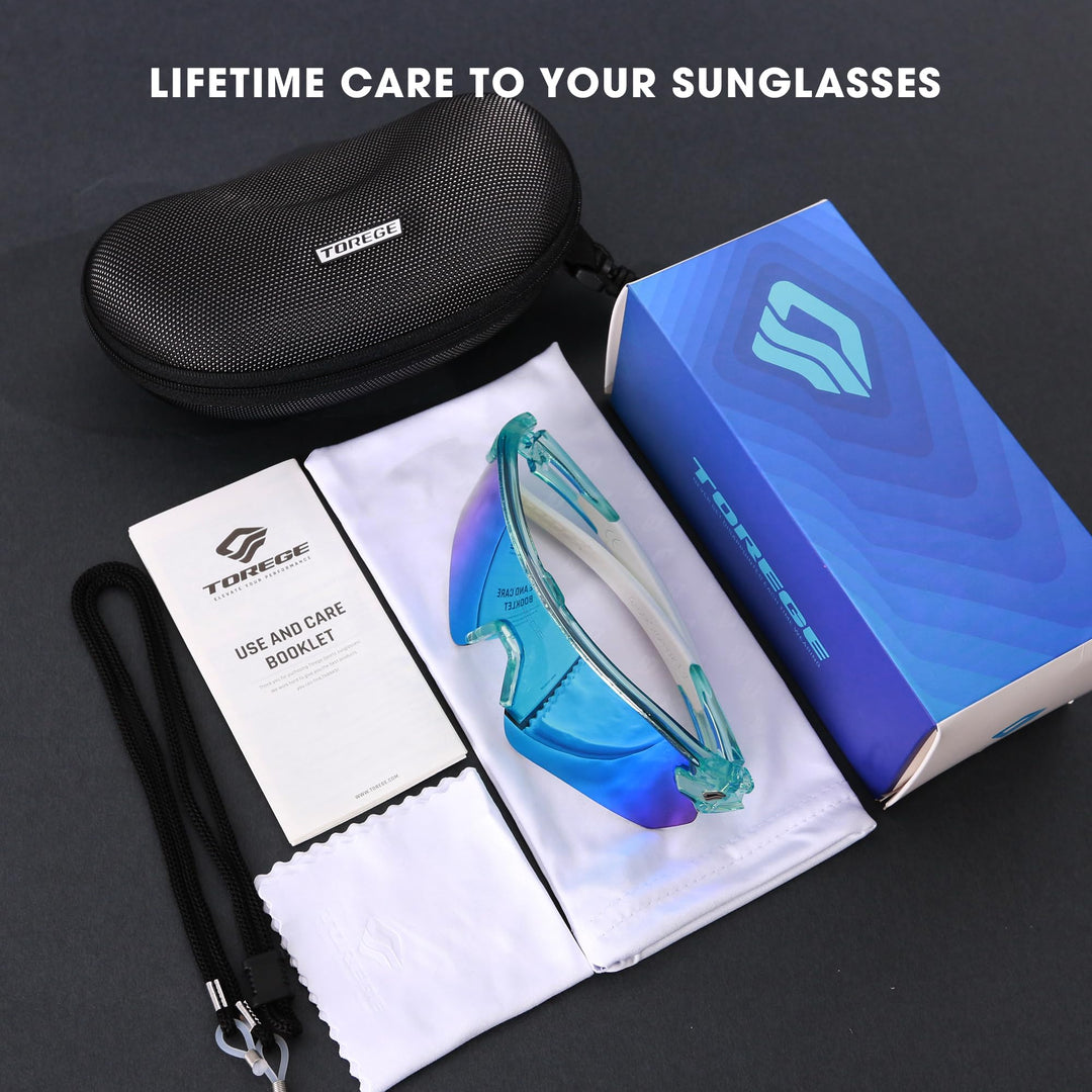 TOREGE Z87 Sunglasses for Men Women Cycling Fishing Running Driving Baseball Anti-fog Sports Sunglasses UV Protection 02EV (Transparent Green Blue&White&Ice Blue Lens)