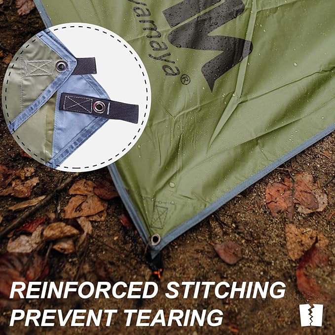 Camping Tarp with Poles - AYAMAYA Large Size 10x15 FT Tent Tarps - Waterproof Hammock Awnings Canopy Rain Fly Picnic Mat Survival Shelter for Backpacking Hiking Beach Sun Shade with Stakes & Guylines