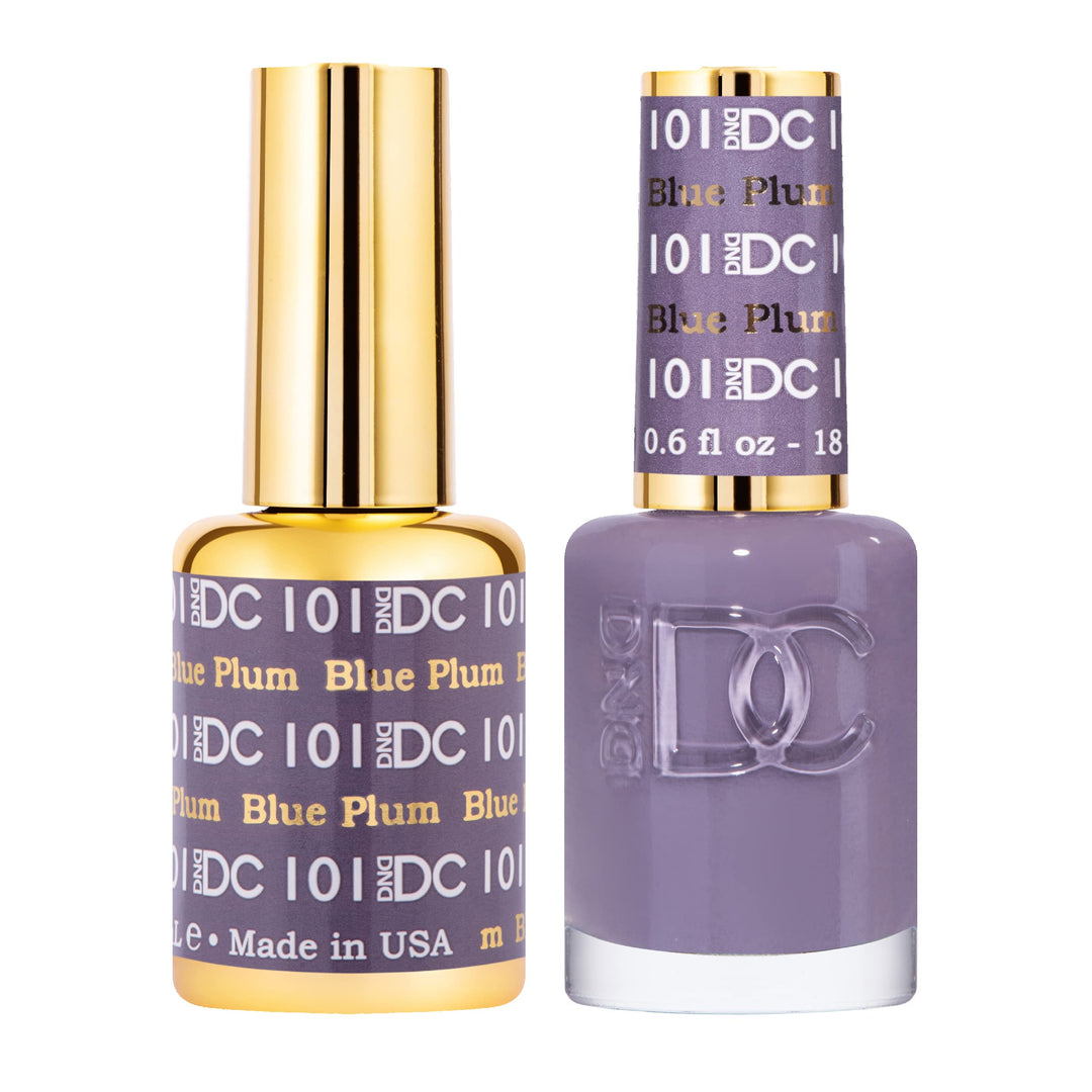 DND DC Gel Polish Set, Blue Collection, UV/LED Gel Polish and Air Dry Nail Lacquer, Matching Chip-Free Polish Duo, 101 Blue Plum, 0.5 Fl Oz