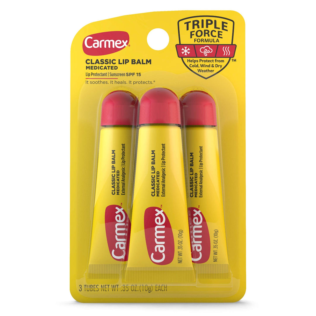 Carmex Medicated Lip Balm Tubes, Lip Moisturizer For Dry, Chapped Lips, 0.35 Oz - 3 Count