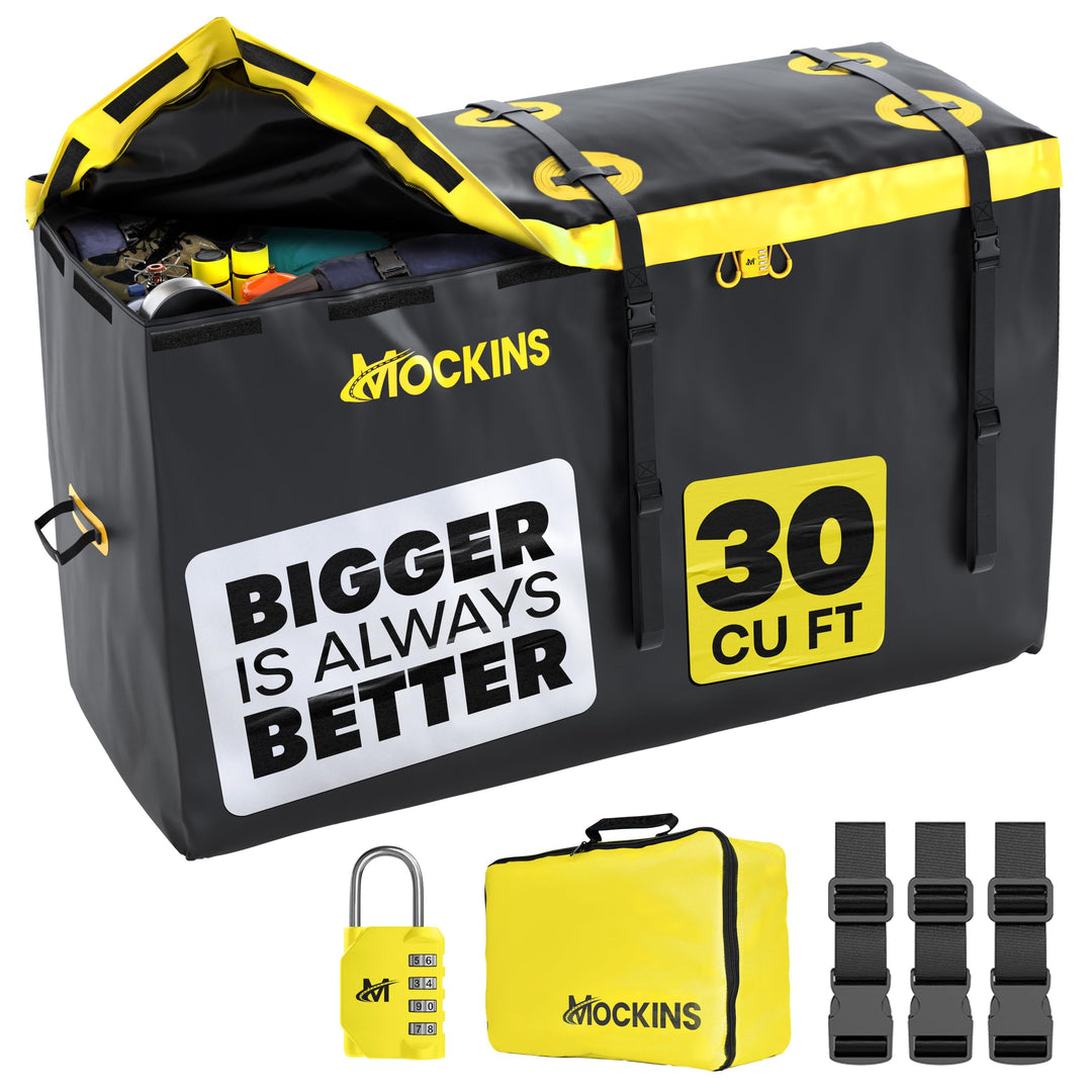 Mockins Cargo Carrier 30 Cu Ft Waterproof Cargo Bag for Hitch Carrier | 60"x24"x36" Soft Sided Heavy Duty Waterproof Luggage Bag for Truck Bed Storage | Rear Hitch Cargo Carrier Bag | Vinyl Cargo Case