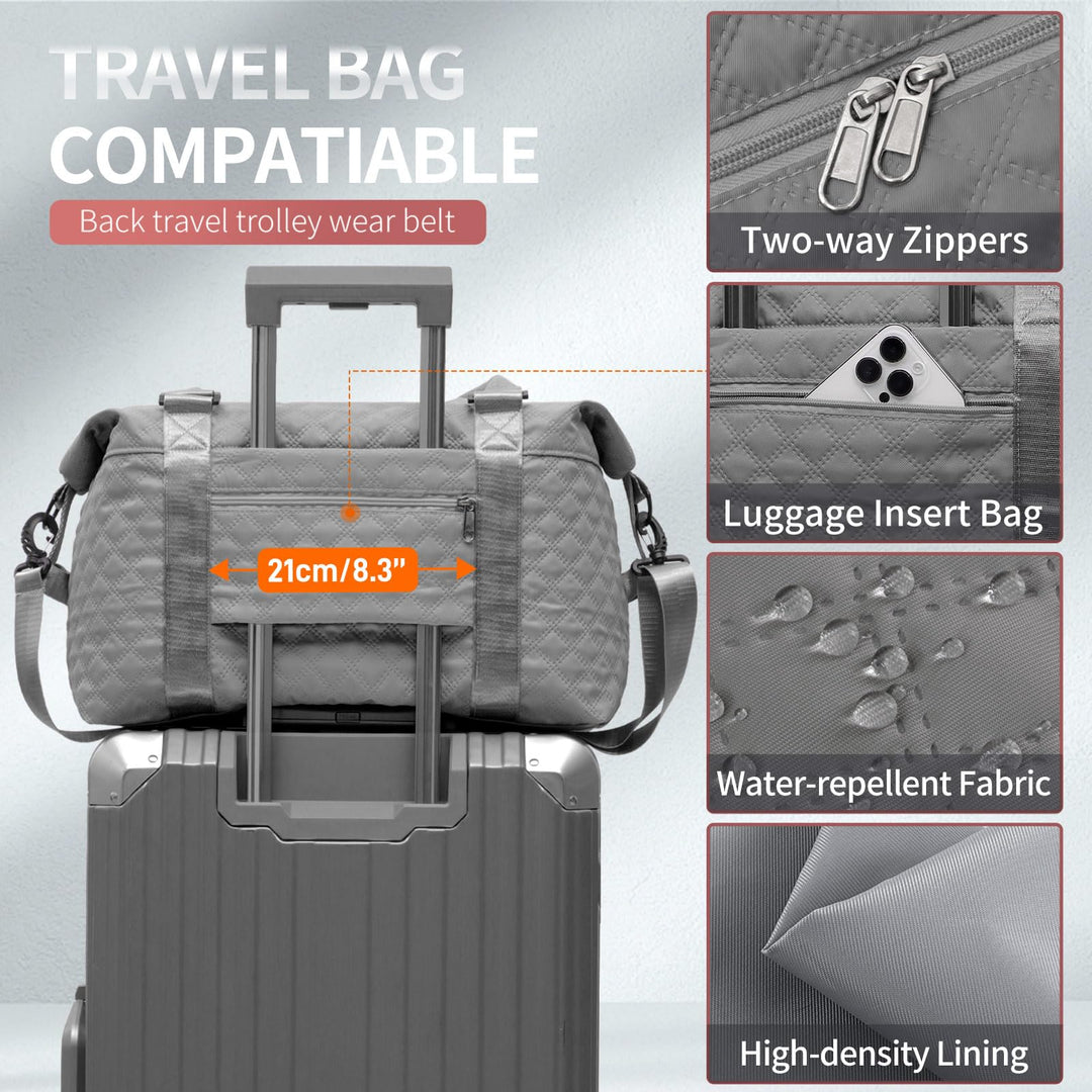 FIORETTO Women's Water-Resistant Travel Gym Duffle Bag with Detachable Strap, Multi-Functional, Ideal for Travel, Gym, Sports, Weekender, DUffel, with Toiletry Bag, Grey