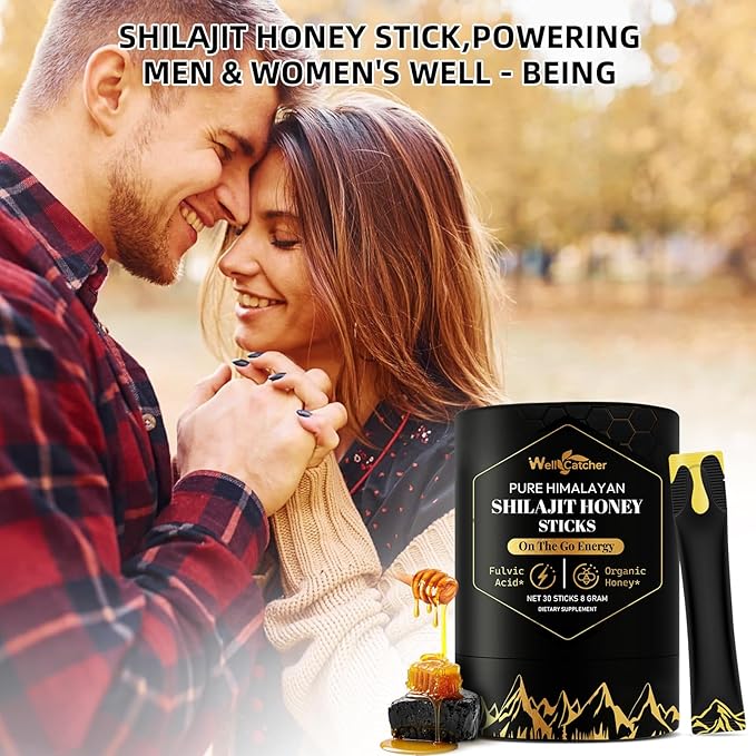 Pure Himalayan Shilajit Honey Sticks - Organic Raw Honey Shilajit Sticks for Men Women with Saffron Boost Energy Vitality & Immune Support 30 Packs
