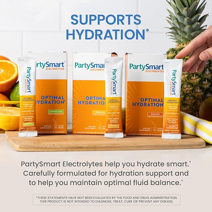 Himalaya PartySmart Electrolytes, Supports Optimal Hydration, with Vitamins C, B12, B6 & Niacin, 3 Key Electrolytes, and Milk Thistle (Variety)