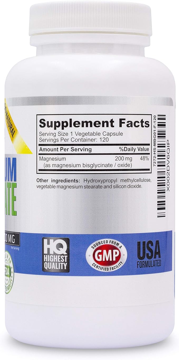 Magnesium Bisglycinate 200mg 100% Chelated - Max Absorption & Bioavailability, Fully Reacted & Buffered, No Laxative Effect - Sleep, Energy, Leg Cramps, Headaches - Non-GMO