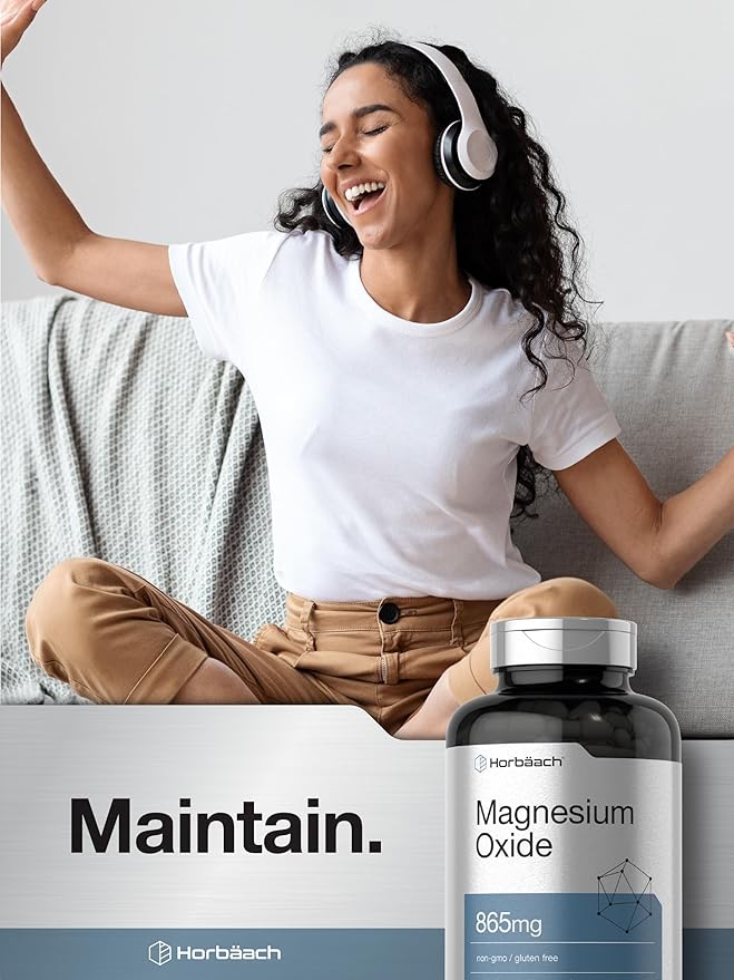 Horbäach Magnesium Oxide 865 mg | 200 Capsules | Non-GMO and Gluten Free Supplement