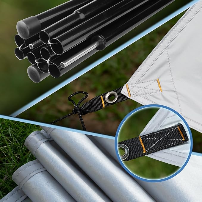 12X14FT Camping Tarp with 2 Poles, UV UPF50+ Lightweight Car Awning Sun Shelter, PU3000 Waterproof Tarp for Camping, Hiking and Backpacking Trips