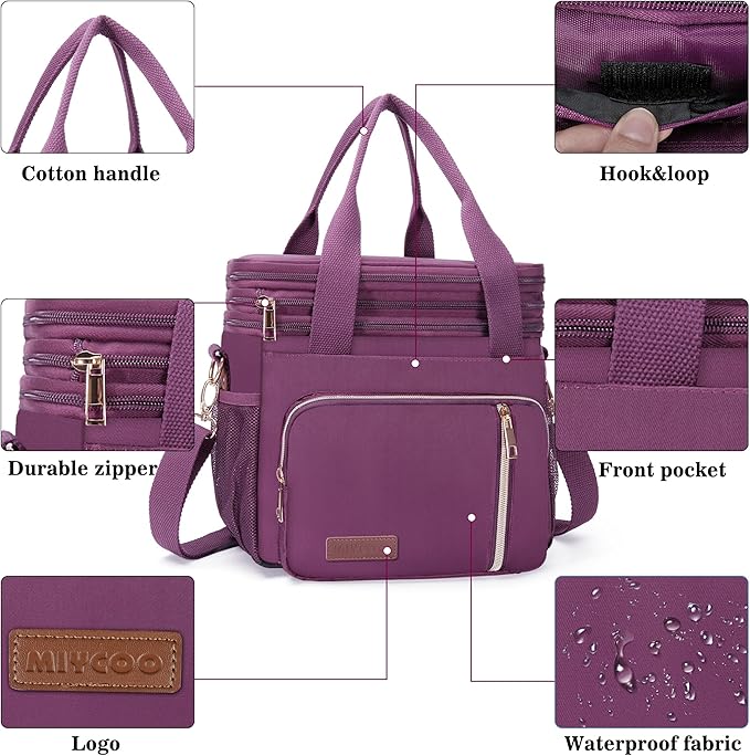 MIYCOO Lunch Bag for Women Men Double Deck Lunch Box - Leakproof Insulated Soft Large Adult Lunch Cooler Bag for Work (Purple,15L)