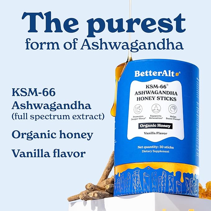 Better Alt KSM 66 Ashwagandha Honey Sticks |Organic Multiflora Himalayan Honey | Helps Promote Relaxation, Focus |1 Month Dietary Supplement