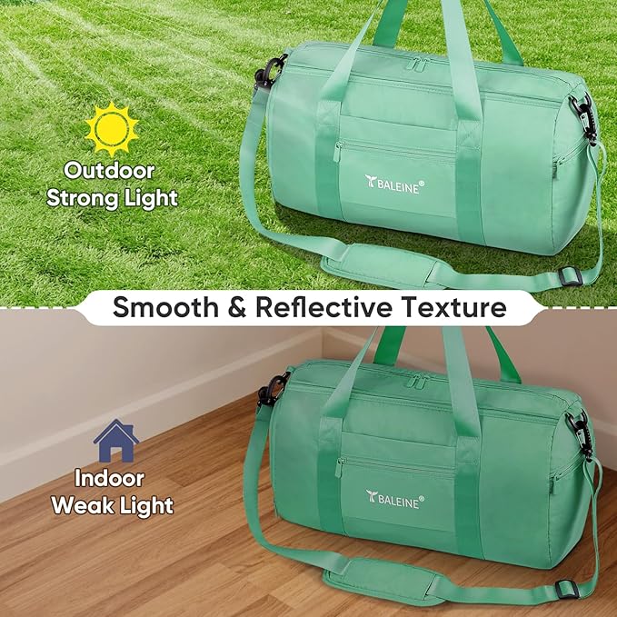 BALEINE Gym Bag for Women and Men, Duffel Bag for Sports, Gyms and Weekend Getaway, Waterproof Dufflebag with Shoe and Wet Clothes Compartments, Lightweight Carryon Gymbag (Green)