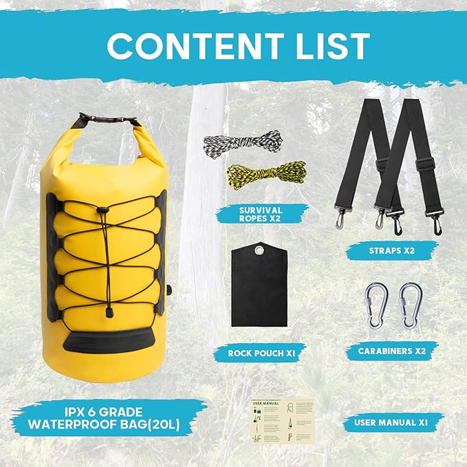 20L Bear Food Bag Kit for Hiking Storage System with Pulley, Ropes, Clips,and Rock Pouch, IPX 6 Grade Waterproof Leakproof Bear Bag