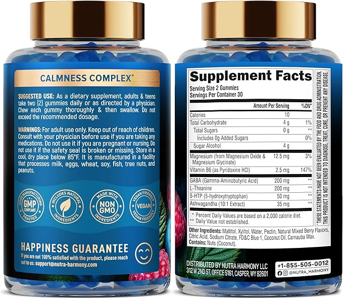Stress Relief Support 500 mg - Relax, Calm & Sleep Support - Stress Gummies with L-Theanine | GABA | Ashwagandha | 5-HTP | Vitamin B6 & Magnesium - Sugar-Free, Vegan, Mixed Berry Flavor - 60 Gummies