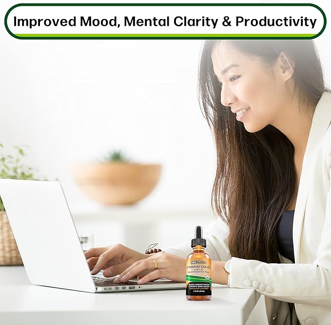 MAX Absorption, Vitamin D3 + K2 (MK-7) Liquid Drops with MCT Oil, Peppermint Flavor, Helps Support Strong Bones and Healthy Heart