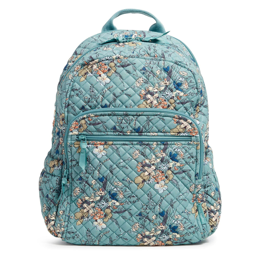 Vera Bradley Women's Cotton Campus Backpack, Sunlit Garden Sage - Recycled Cotton, One Size