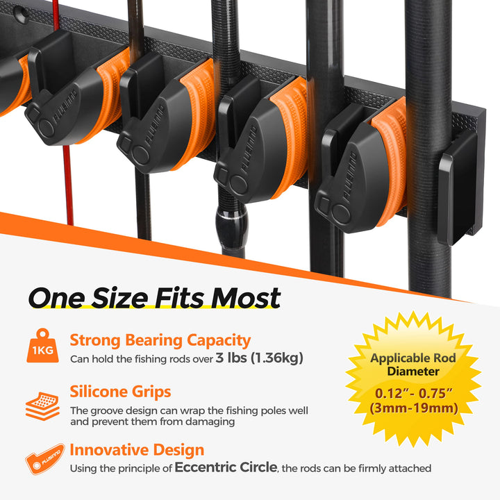 PLUSINNO V9 Vertical Fishing Rod Holders, 4 Packs Wall Mounted Fishing Pole Holders, Fishing Rod Racks Hold Up to 36 Rods or Combos, Fishing Rod Holders for Garage, Fits Most Rods of Diameter 3-19mm
