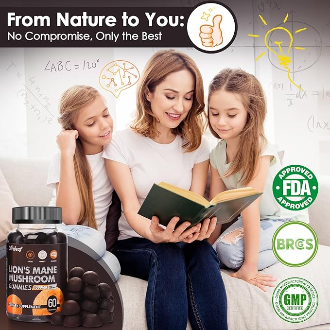 Lions Mane Mushroom Gummies for Nootropic Brain Supplement, Immune Support,Stress Relief Mushroom Supplement Berrry Flavor 60 Count