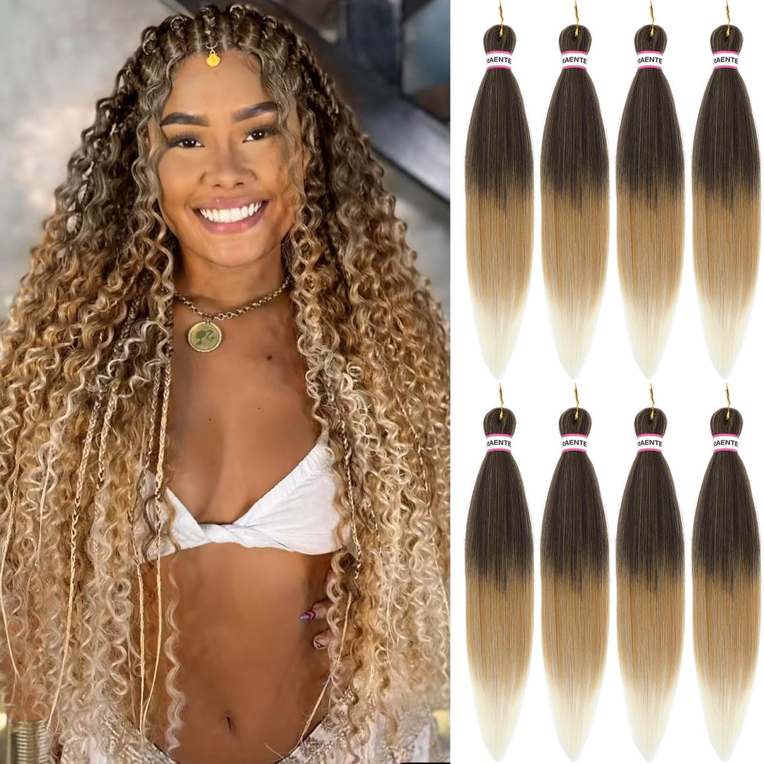 Ombre Braiding Hair 8 Packs 20 Inch Pre Stretched Braiding Hair,Ombre Brown Prestretched Braiding Hair,Yaki Texture Prestretched