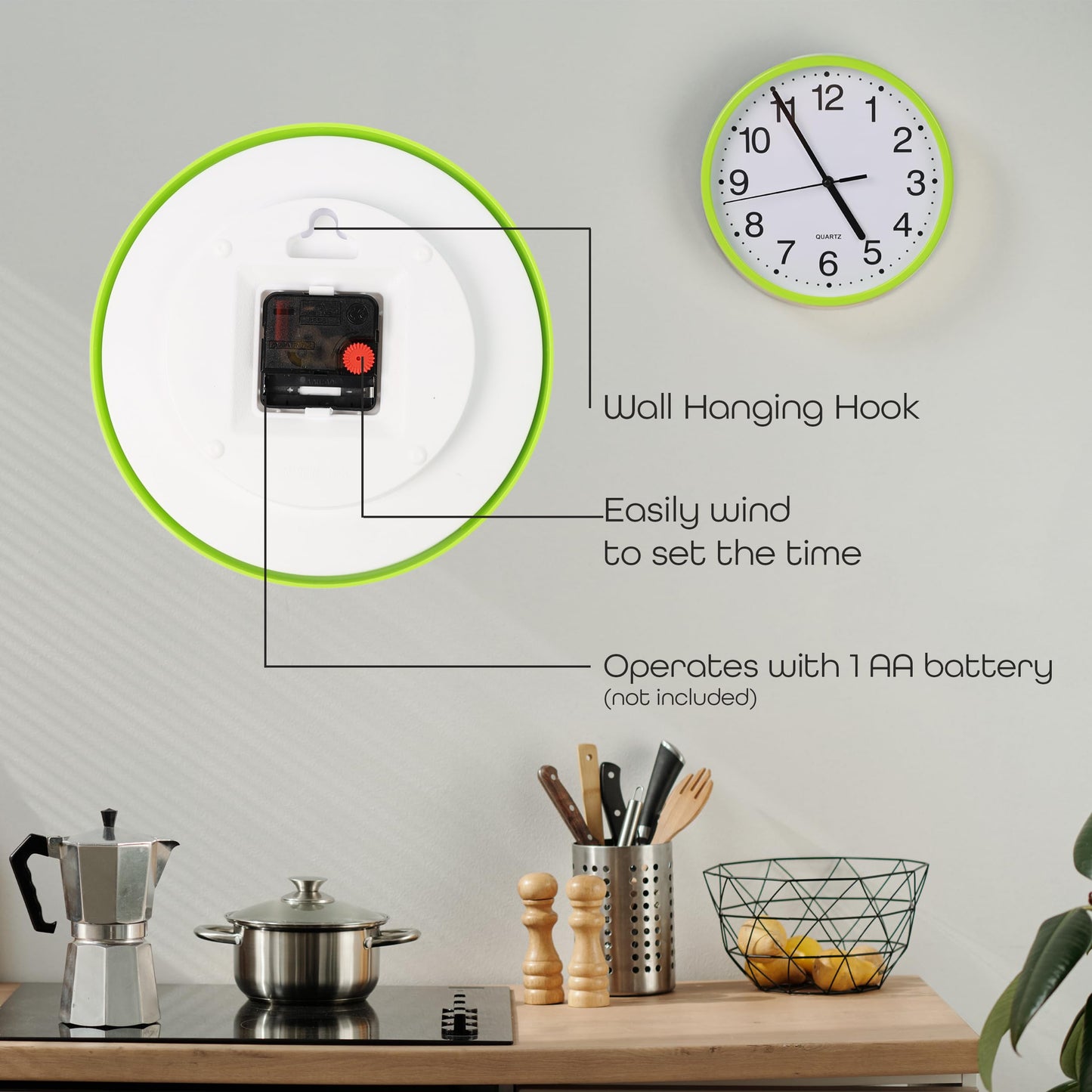 DIVCHI Wall Clock Silent & Non-ticking Modern Battery Operated Digital Quiet Sweep Office Home School Kitchen Decor Clocks (Green)