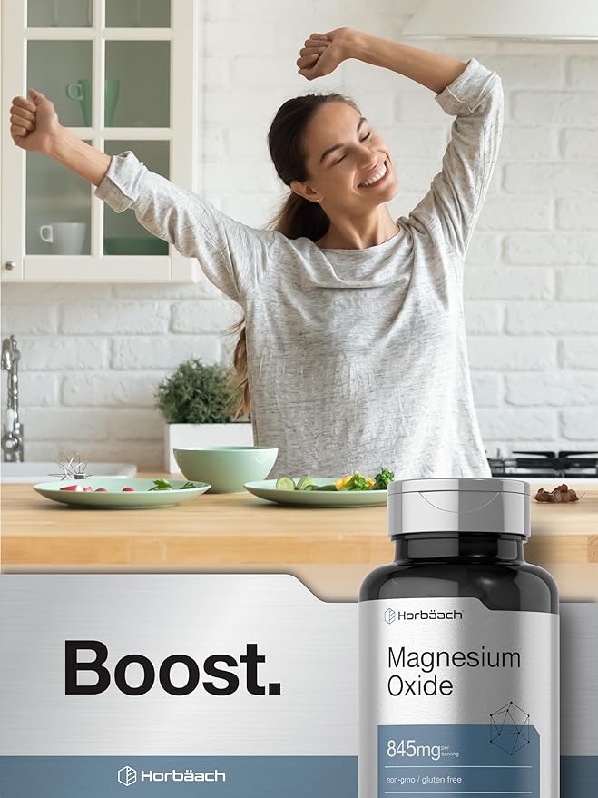 Horbäach Magnesium Oxide | 845 mg | 200 Coated Caplets | Vegetarian, Non-GMO, and Gluten Free Supplement