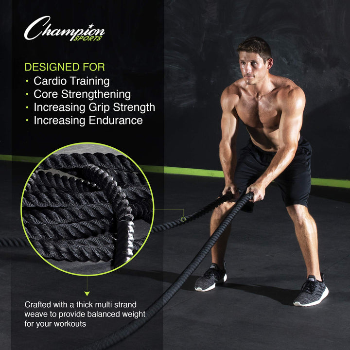 Champion Sports RPT1540 Heavy Training Rope: Rhino Poly Strength & Conditioning Heavy Gym Battle Ropes - Cardio, Cross Training, Weight Training & Crossfit - 1.5" x 40'