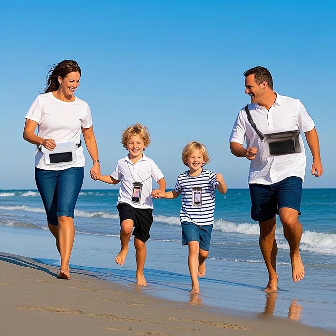 4 Pack Waterproof Fanny Pack with Waist Strap Waterproof Phone Pouch Dry Bag for Kayaking Pool Swimming Boating Beach Fishing Travel Diving Surfing (Black & White, 2 Fanny Pack + 2 Pouch Bag)