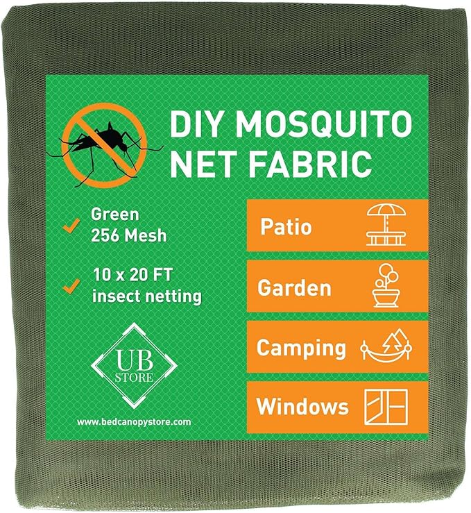 Green DIY Mosquito Net Fabric | 10x20 FT Netting | Insect Cover for Garden, Patio, Outdoor & Windows | Multiple Sizes in Black, White & Green | Raised Bed Screen Mesh Barrier