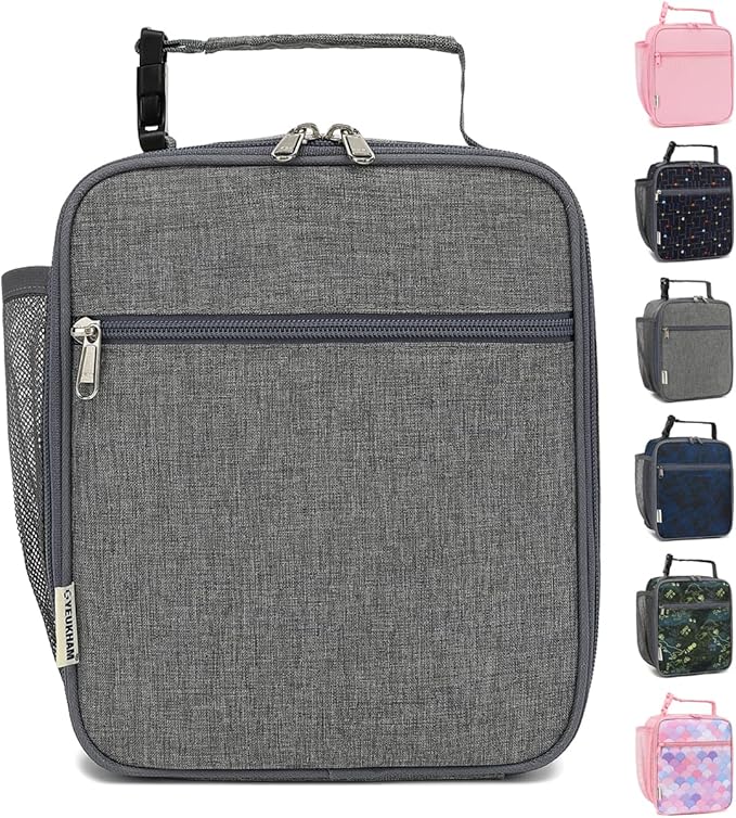Lunch Box for Kids Boys Girls Men Women, Insulated Small Soft Cooler Lunch Bag Kit for School Work Picnic Travel - Reusable Portable lunchbox, Grey
