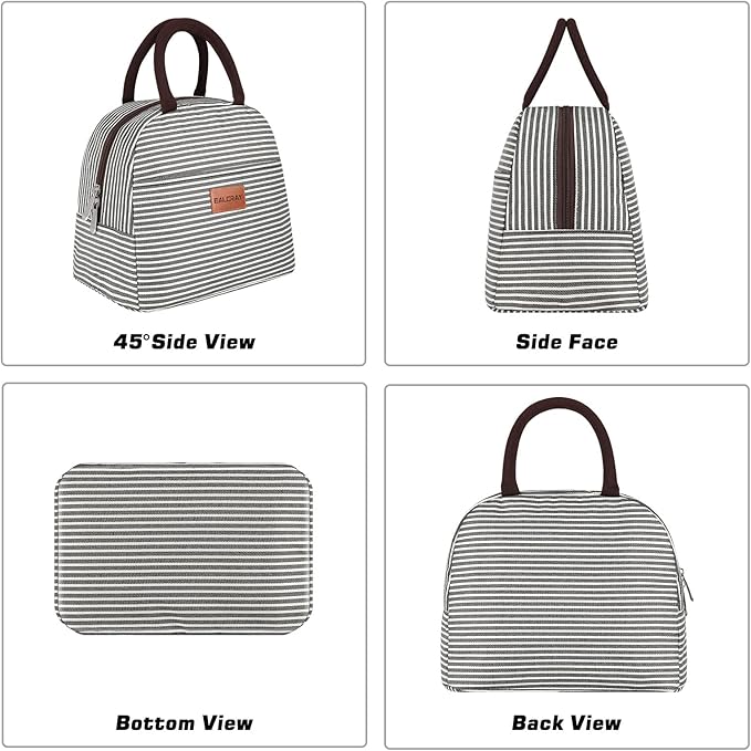 BALORAY Lunch Bag for Women Men Insulated Lunch Box for Adult Reusable Lunch Tote Bag for Work, Picnic or Travel(Black White Stripes)