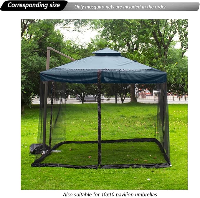 10x10 Mosquito Netting for Patio Camping Gazebo/Pop Up Canopy Tent,Double Door Side Screen Easy Installation Black（Only Mosquito Net No Frame） (Around 10x10FT)