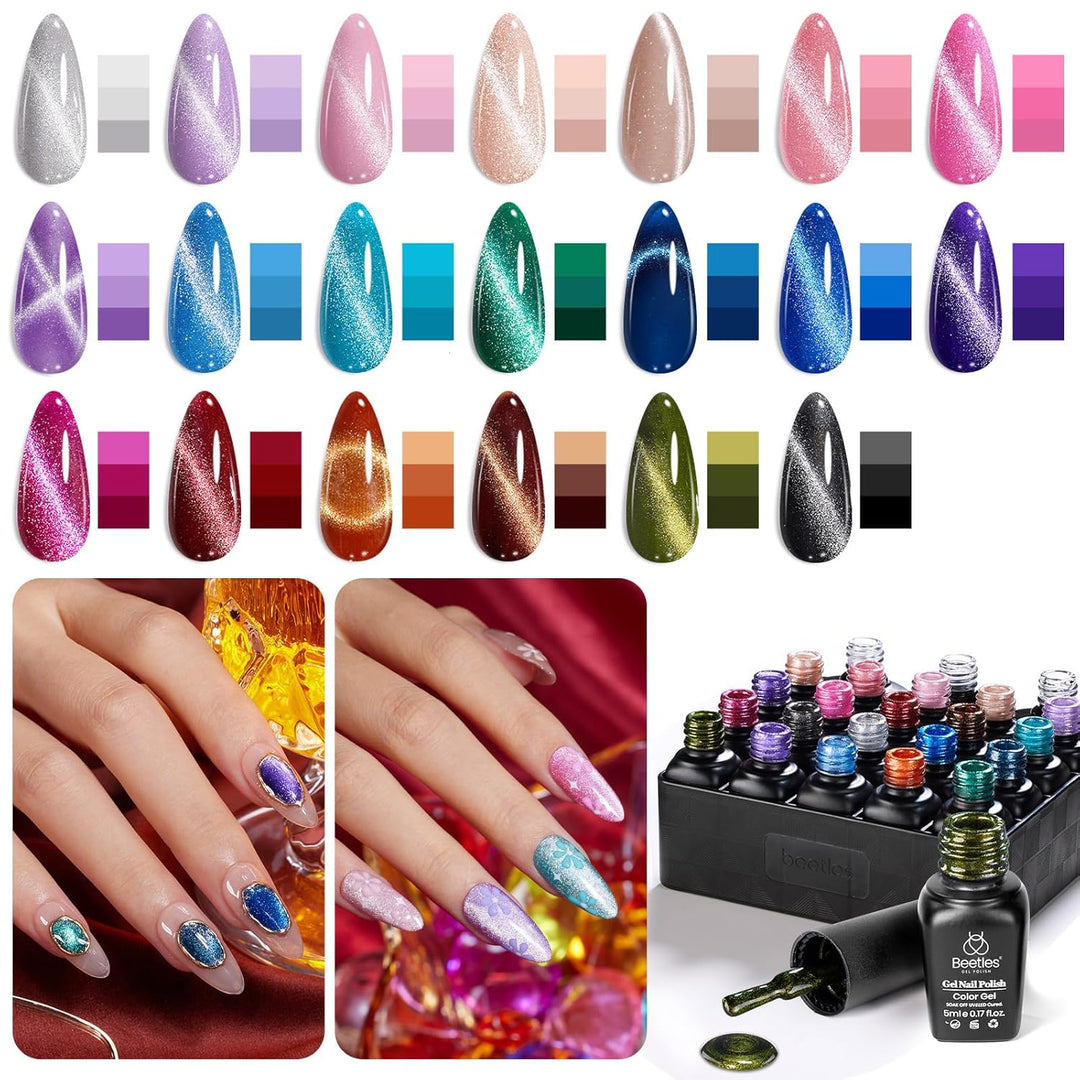 Beetles 23-Pc Glitter Gel Nail Polish Set | Brown, Pink, Blue, Green | UV Soak Off
