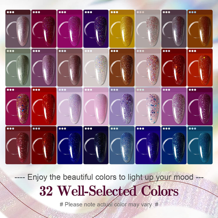 36-Piece Gel Nail Polish Set | 32 Colors, Base & Top Coats | Gifts for Women