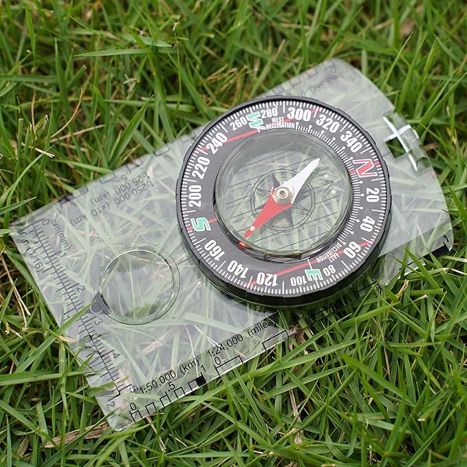 4 Pcs Outdoor Compass with Adjustable Declination,Magnifier,Ruler,Scale. Multifunctional Orienteering Waterproof Compass for Map Reading, Navigation, Hiking