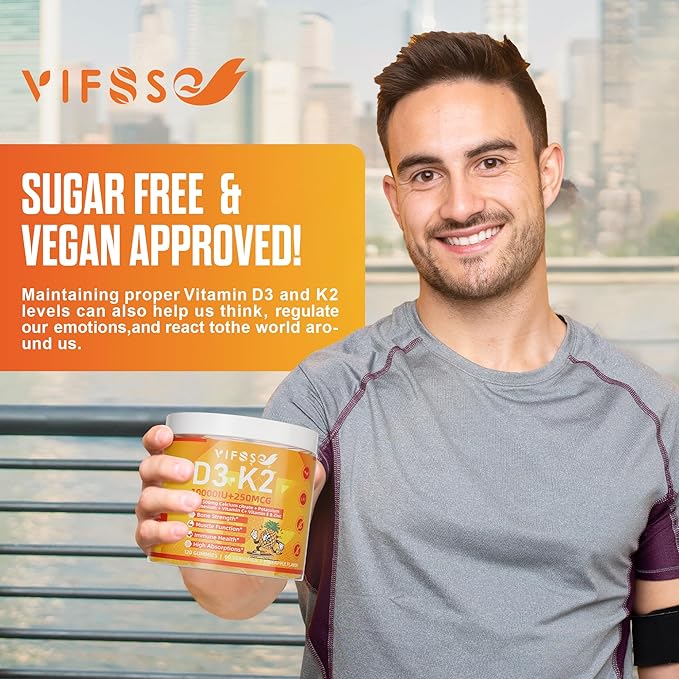 Vitamin D3 K2 Sugar-Free 120 Gummies, Vitamin D3 10,000IU with K2 (MK-7) 200mcg, 600mg Calcium +Magnesium Citrate, Multivitamin Adults Vitamin C+A, Support Bone Muscle Teeth Immune, Energy