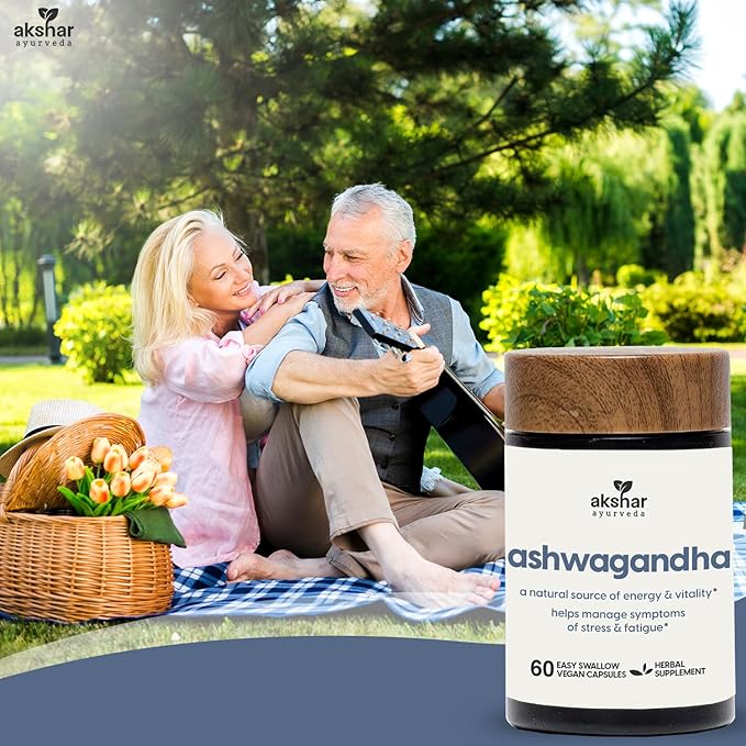 AKSHAR Ayurveda - Ashwagandha Capsules with Ashwagandha Root Extract and Powder - Adaptogenic Herbal Support - Vegan Cruelty-Free Ashwagandha Supplements (60 Count)
