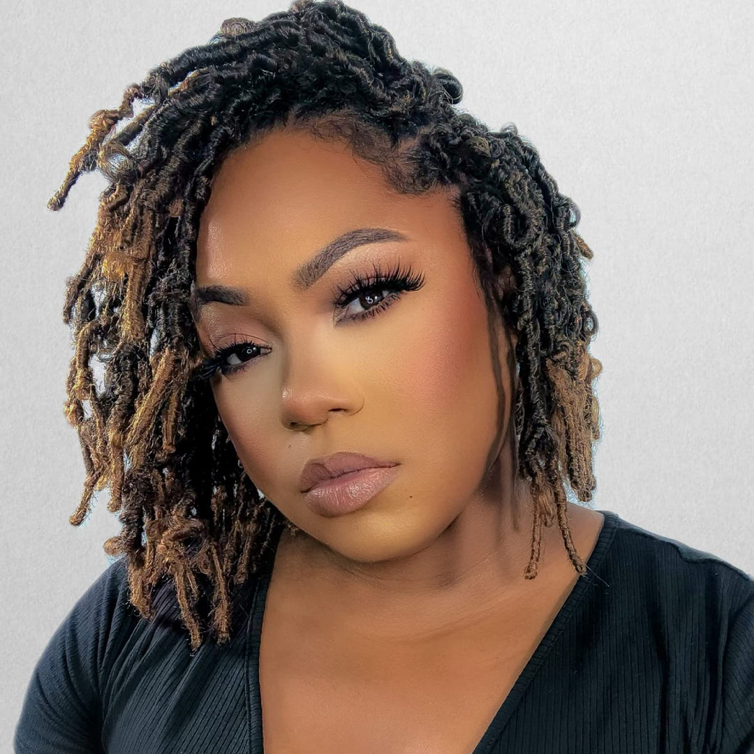 Toyotress Butterfly Locs Crochet Hair - 8 Inch 8 Pcs Ombre Blonde Faux Locs Short Bob Pre-Twisted Distressed Crochet Braids Pre-