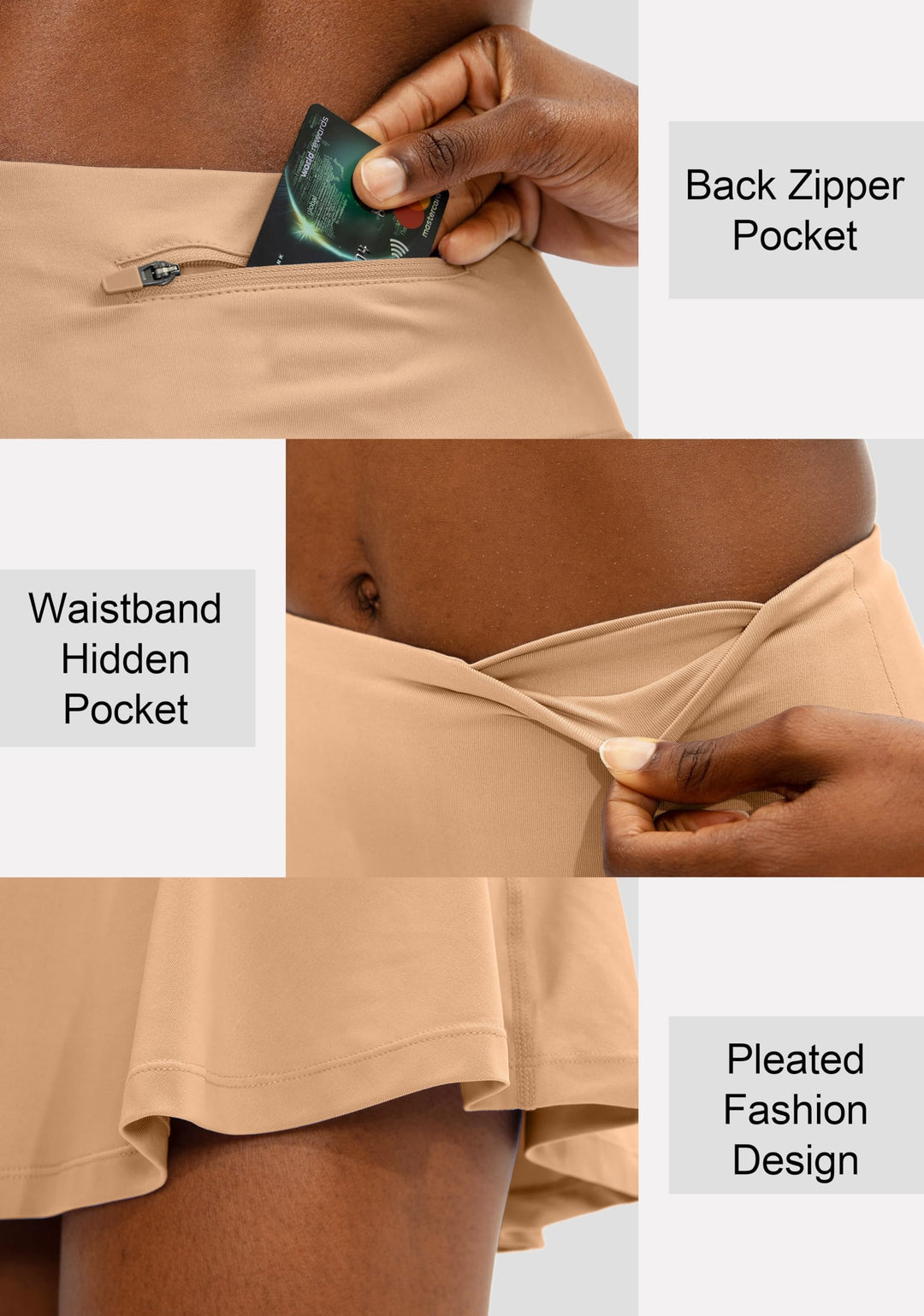 SANTINY Pleated Tennis Skirt for Women with 4 Pockets Women's High Waisted Athletic Golf Skorts Skirts for Running Casual (Desert Mist_XXS)