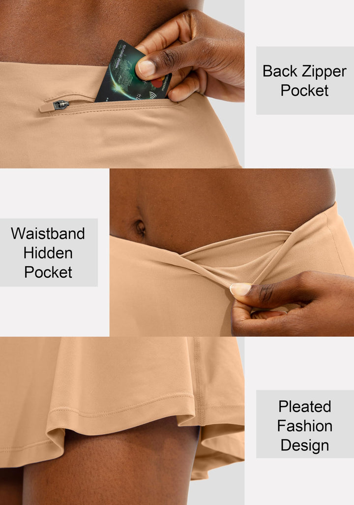 SANTINY Pleated Tennis Skirt for Women with 4 Pockets Women's High Waisted Athletic Golf Skorts Skirts for Running Casual (Desert Mist_XXS)